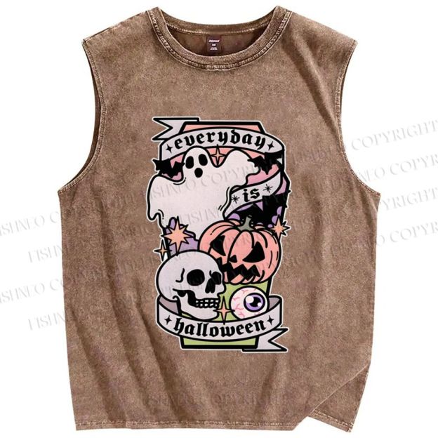 Unisex Ghost Skull Pumpkin Everybody Is Halloween Printed Washed Tank Top