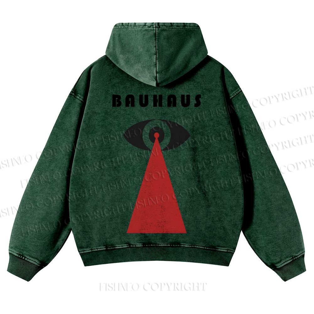 Casual Bauhaus Eyes Printed Washed Hoodie