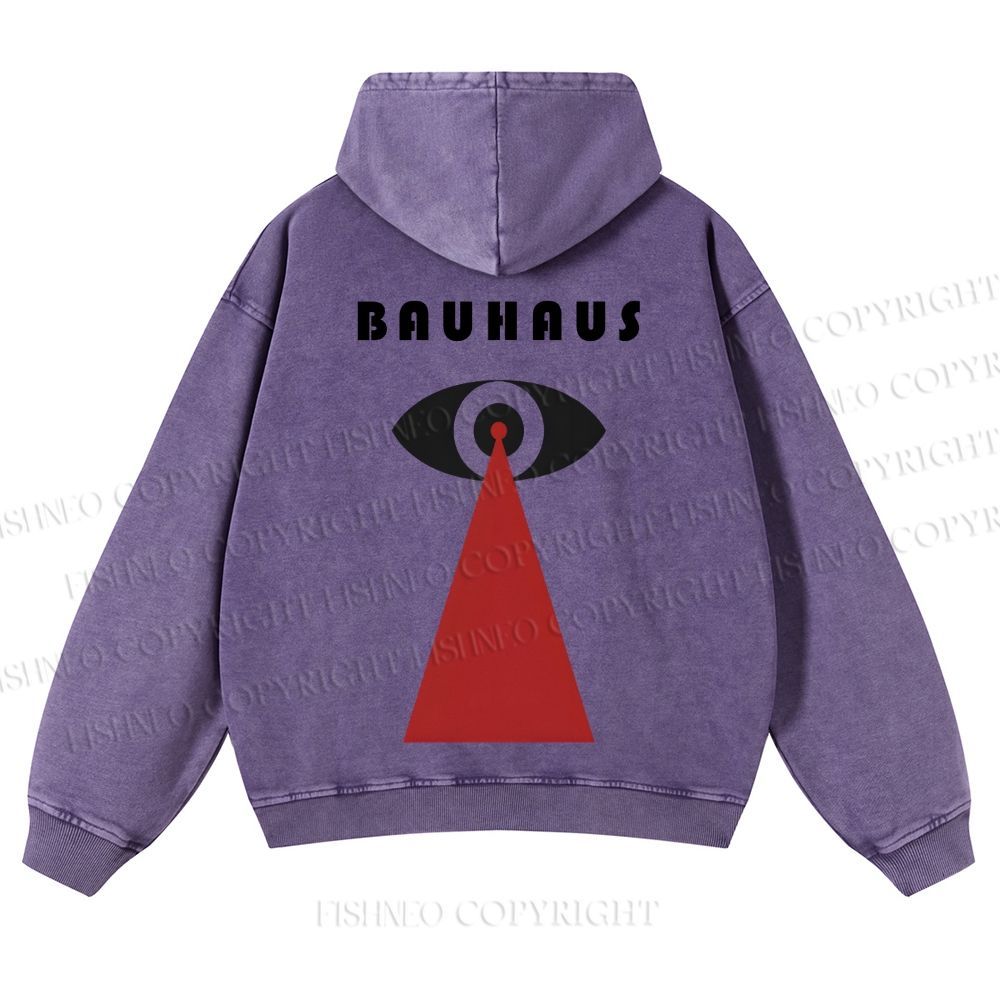 Casual Bauhaus Eyes Printed Washed Hoodie