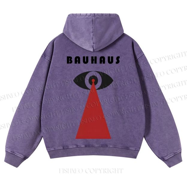 Casual Bauhaus Eyes Printed Washed Hoodie