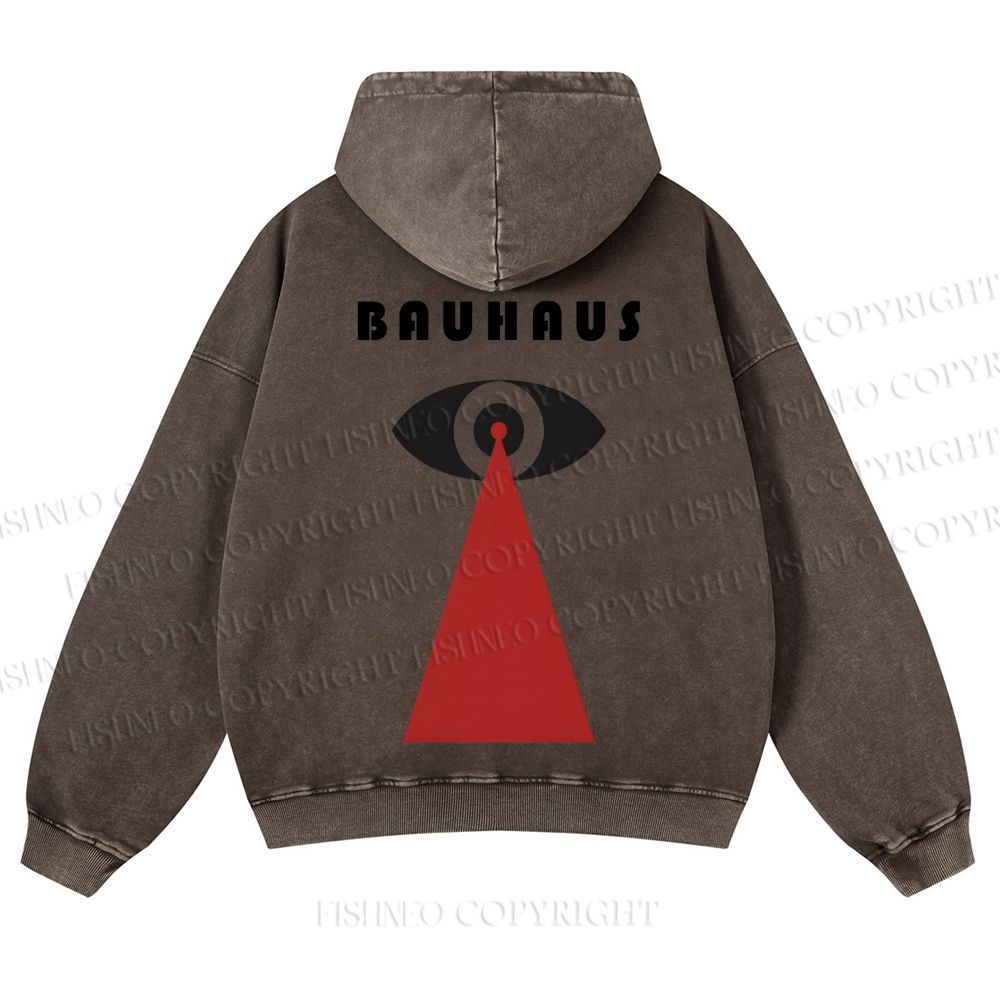 Casual Bauhaus Eyes Printed Washed Hoodie