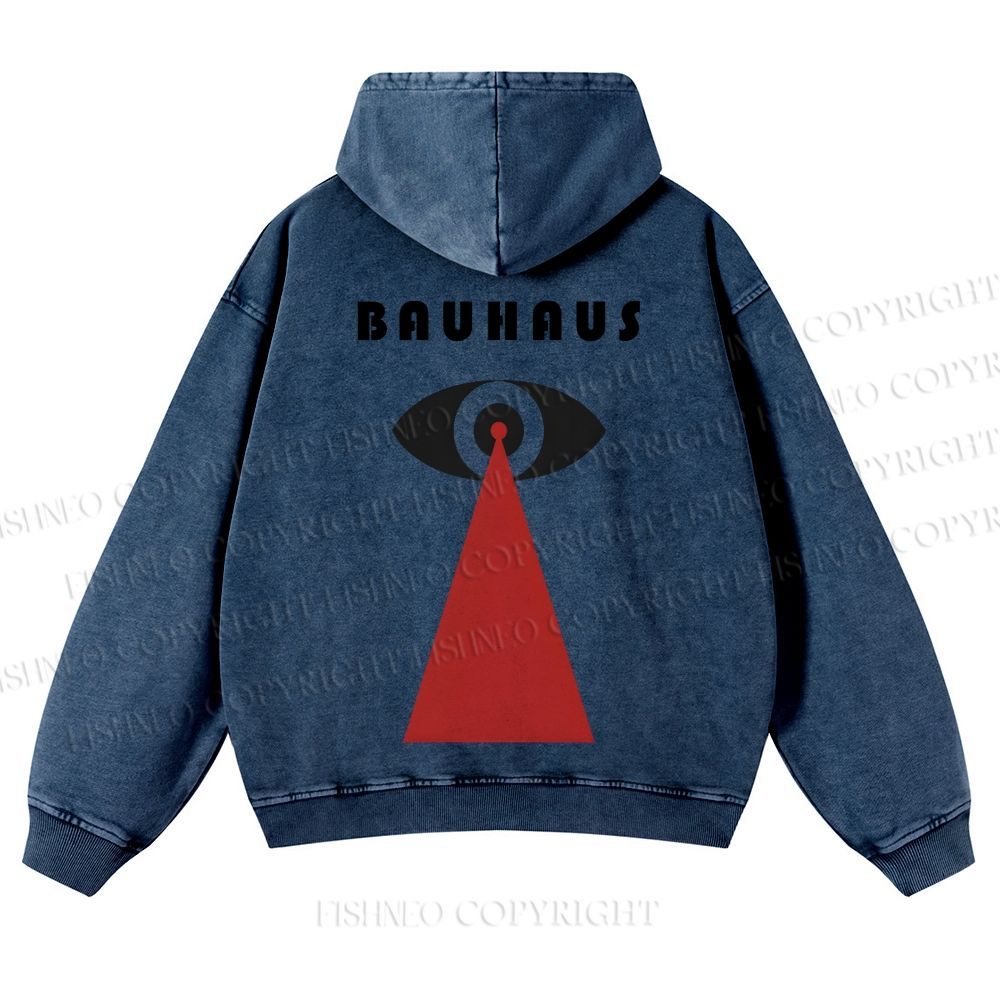 Casual Bauhaus Eyes Printed Washed Hoodie