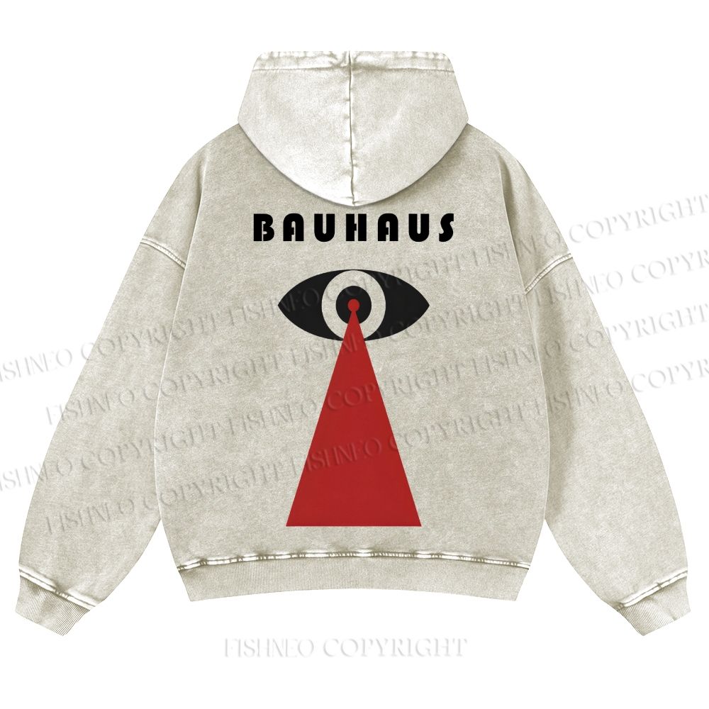 Casual Bauhaus Eyes Printed Washed Hoodie