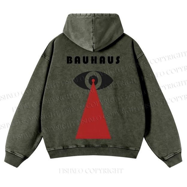 Casual Bauhaus Eyes Printed Washed Hoodie