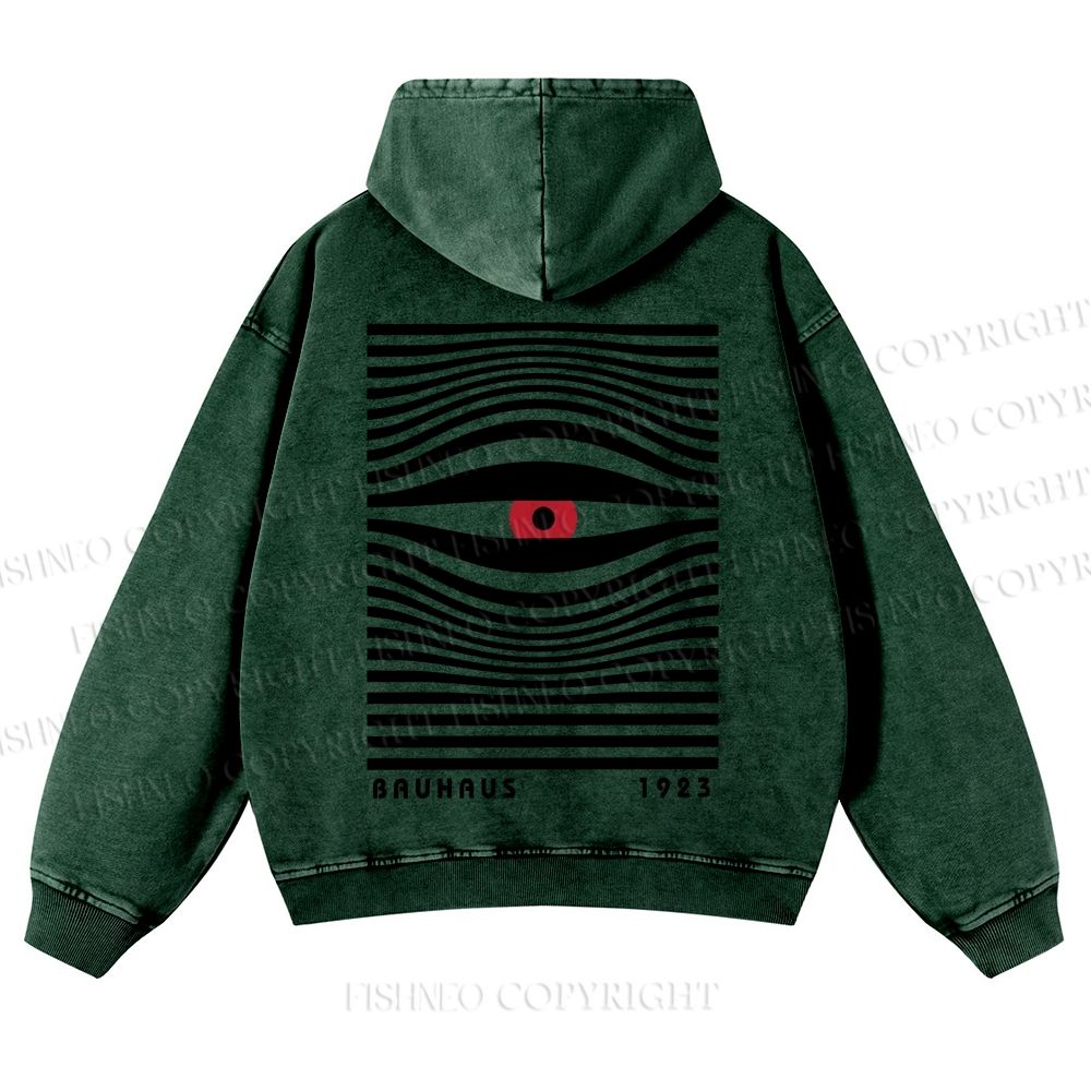 Casual Geometric Eyes Printed Washed Hoodie