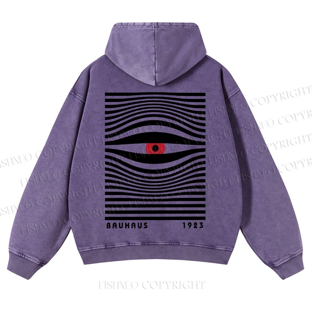 Casual Geometric Eyes Printed Washed Hoodie