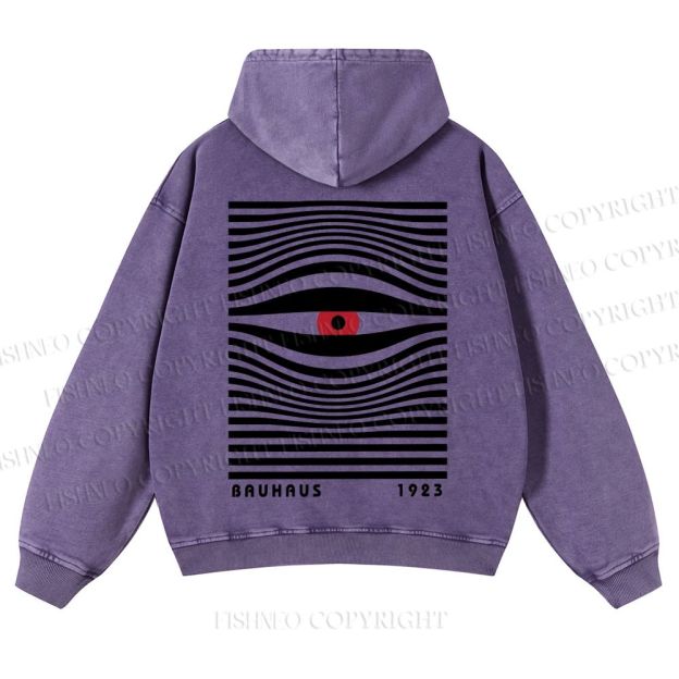 Casual Geometric Eyes Printed Washed Hoodie