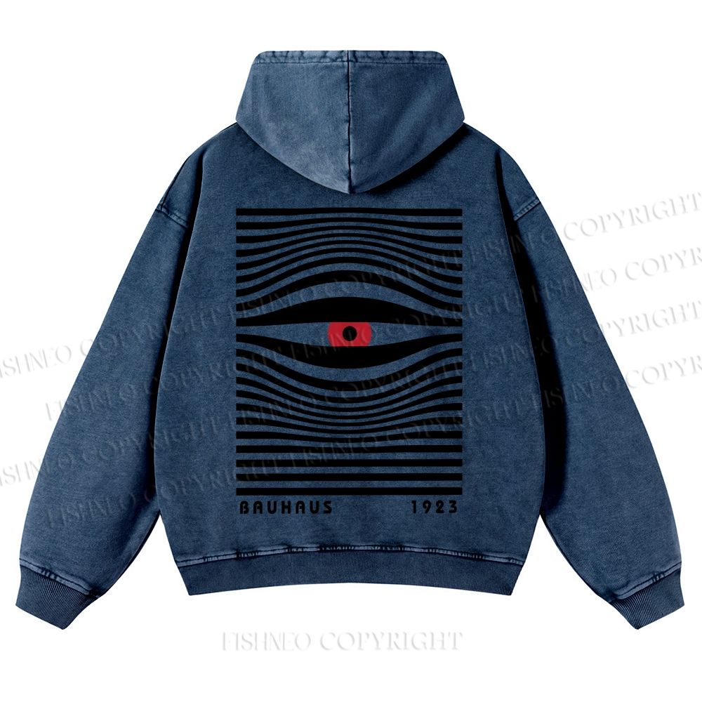 Casual Geometric Eyes Printed Washed Hoodie