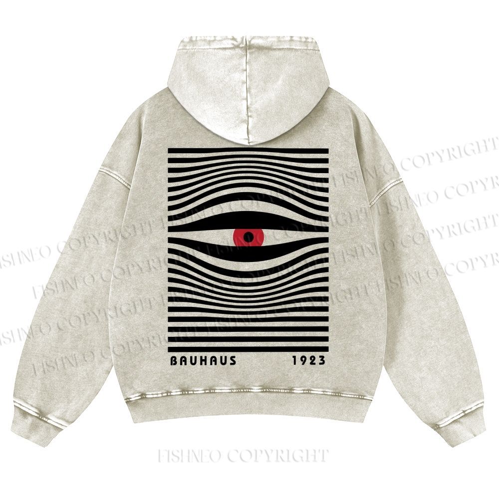 Casual Geometric Eyes Printed Washed Hoodie