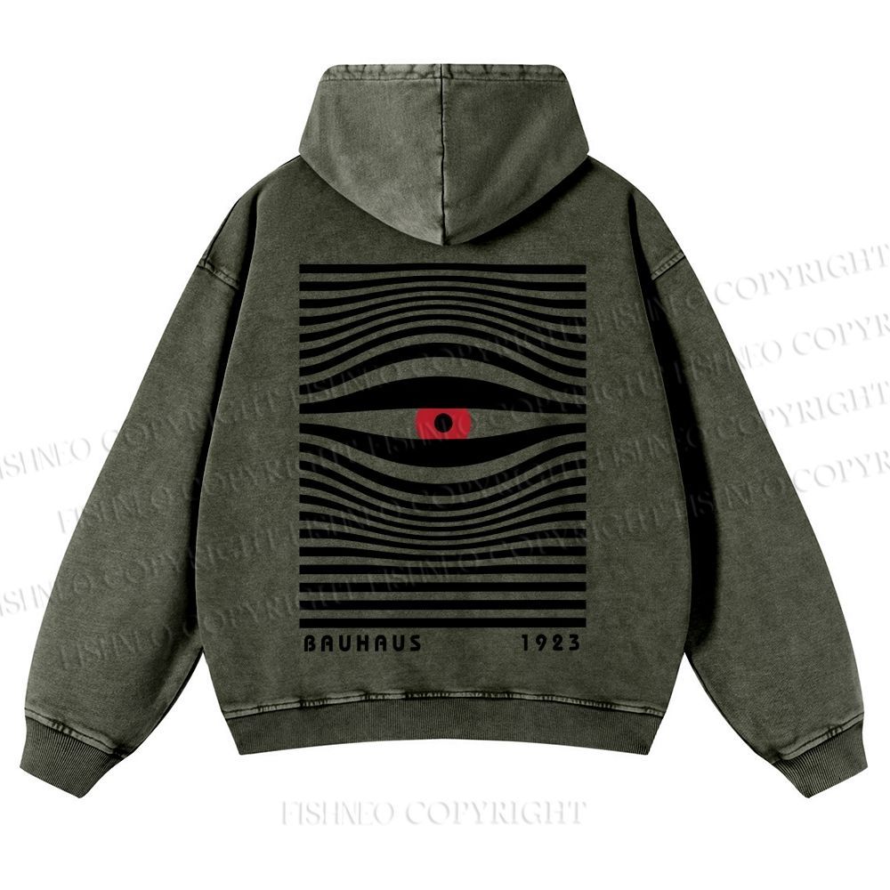 Casual Geometric Eyes Printed Washed Hoodie