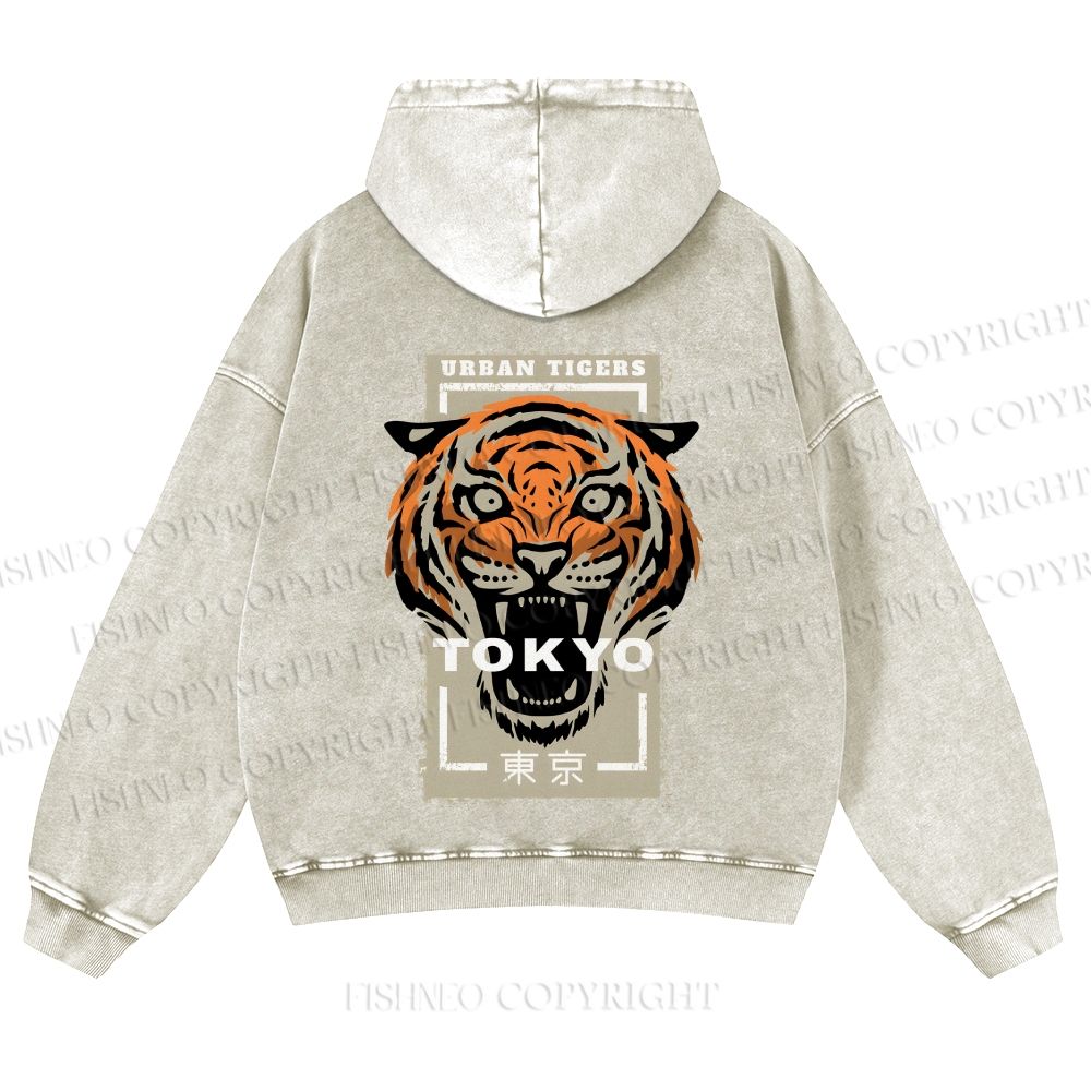Casual Tokyo Tiger Printed Washed Hoodie
