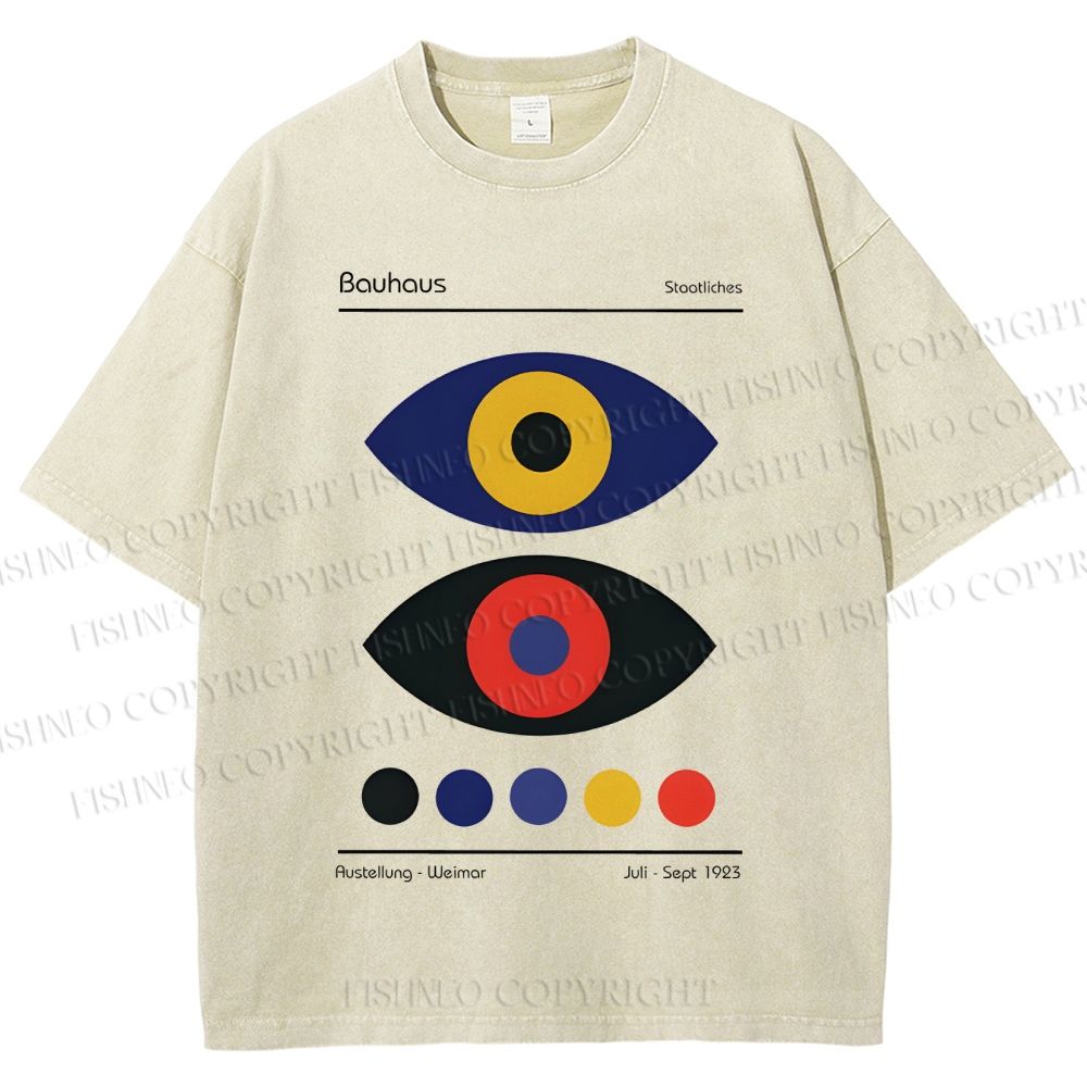 Unisex Bauhaus Colorful Art Eyes Printed Washed Tee