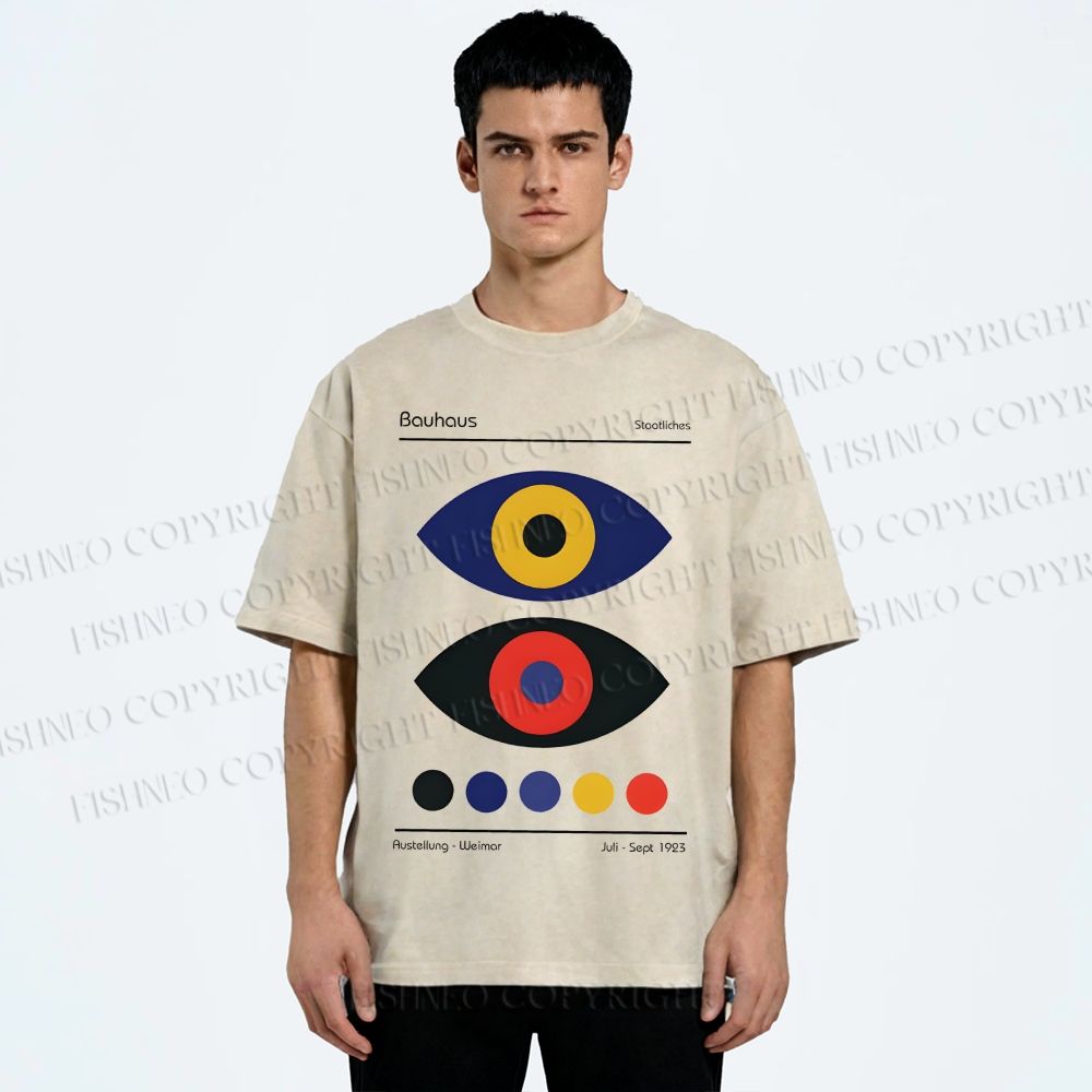 Unisex Bauhaus Colorful Art Eyes Printed Washed Tee