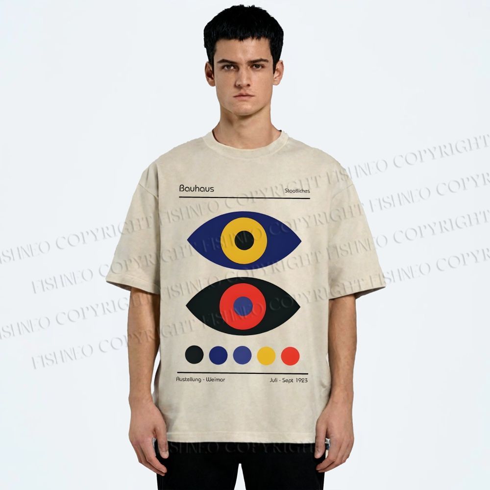 Unisex Bauhaus Colorful Art Eyes Printed Washed Tee
