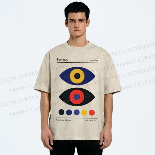 Unisex Bauhaus Colorful Art Eyes Printed Washed Tee