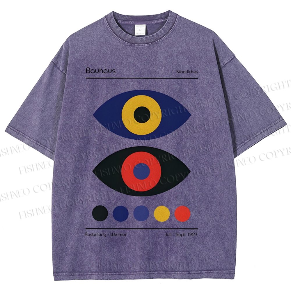 Unisex Bauhaus Colorful Art Eyes Printed Washed Tee