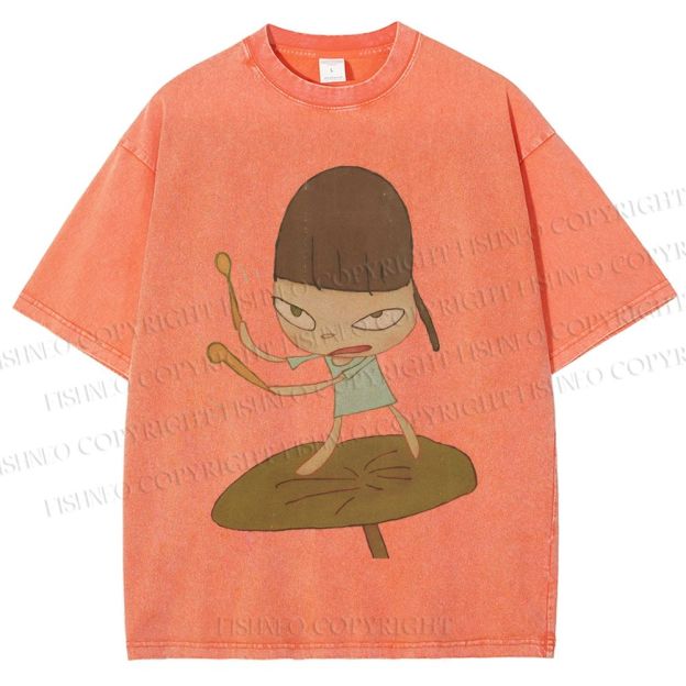 Unisex Yoshitomo Nara Playing Drums Printed Washed Tee