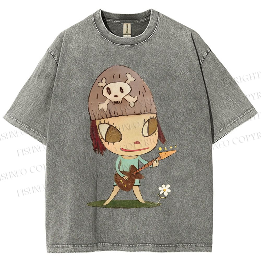 Unisex Yoshitomo Nara Guitar Printed Washed Tee