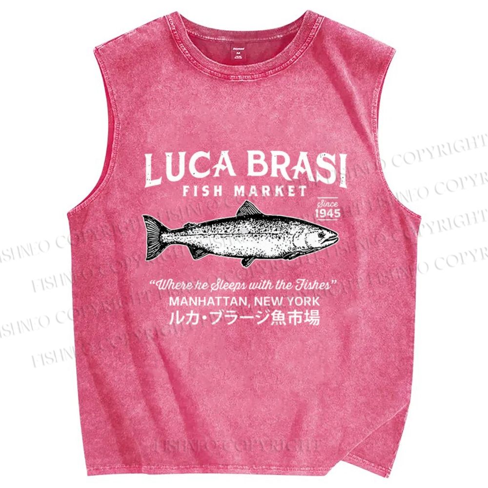 Unisex Vintage Luca Brasi Fish Market Printed Washed Tank Top