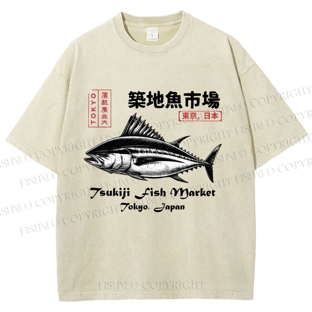 Unisex Tsukiji Fish Market Printed Washed Tee