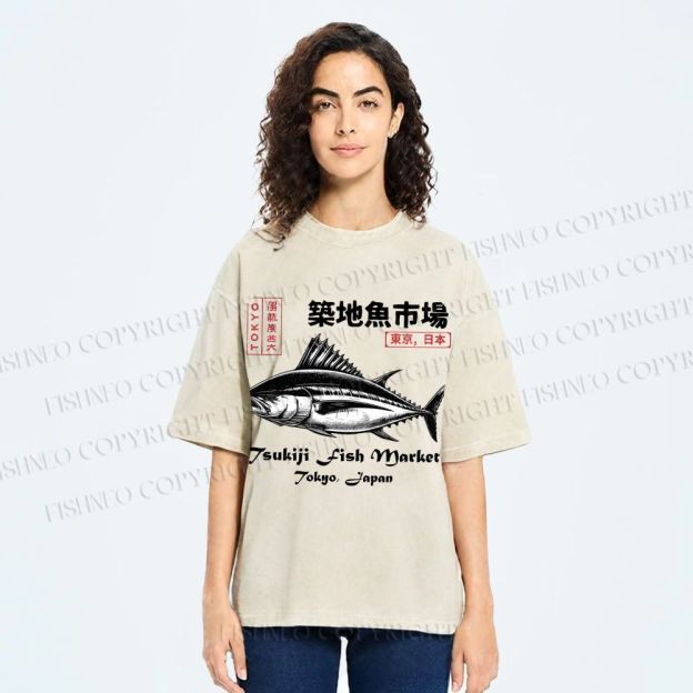 Unisex Tsukiji Fish Market Printed Washed Tee