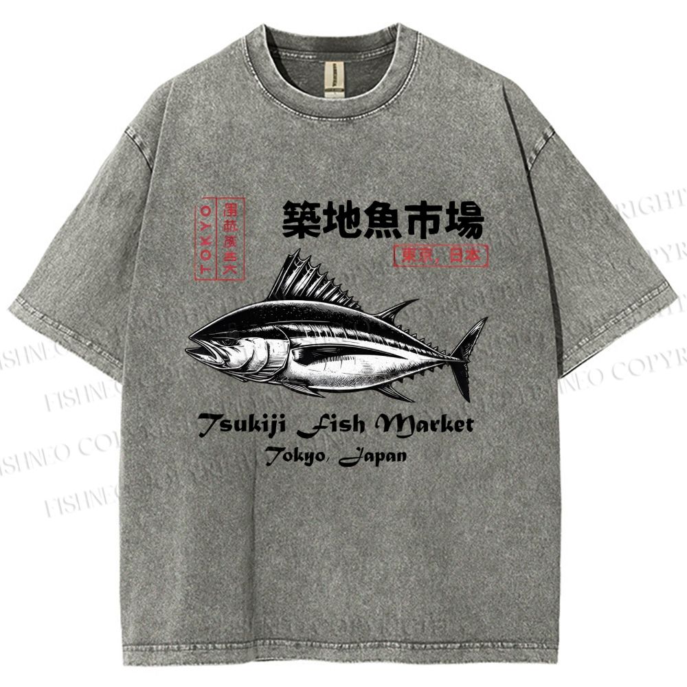 Unisex Tsukiji Fish Market Printed Washed Tee