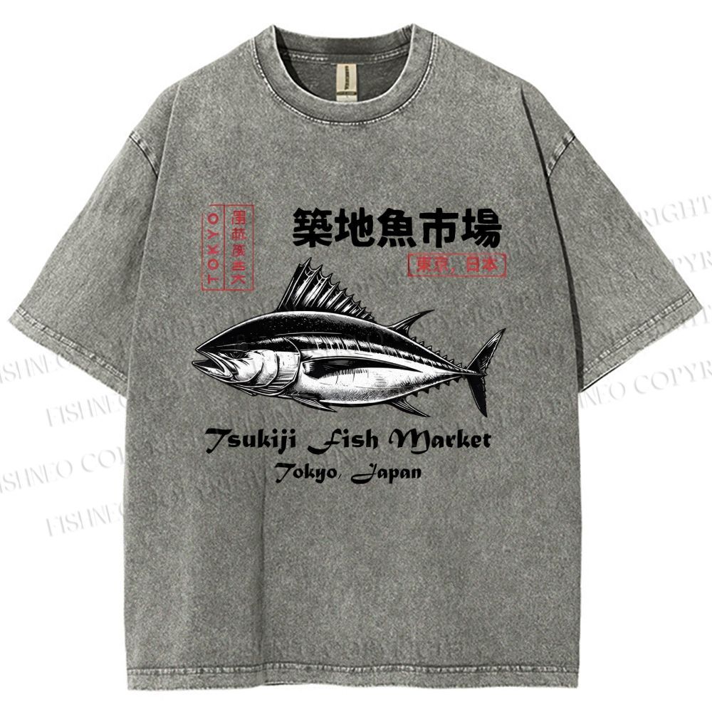 Unisex Tsukiji Fish Market Printed Washed Tee