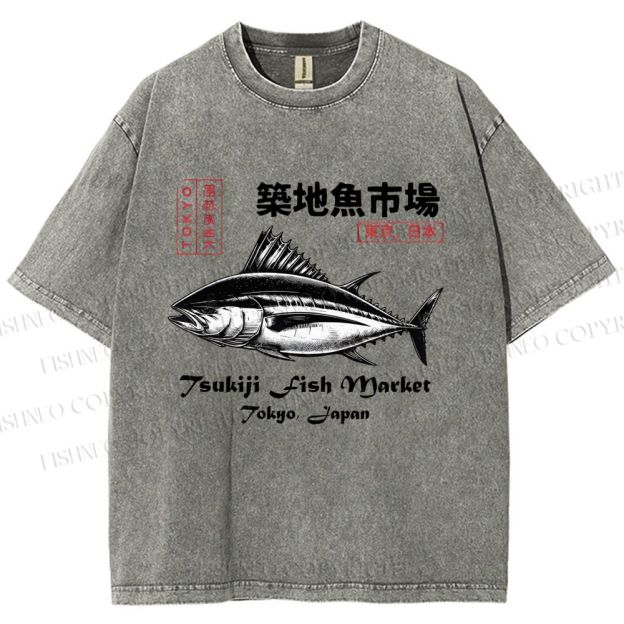 Unisex Tsukiji Fish Market Printed Washed Tee