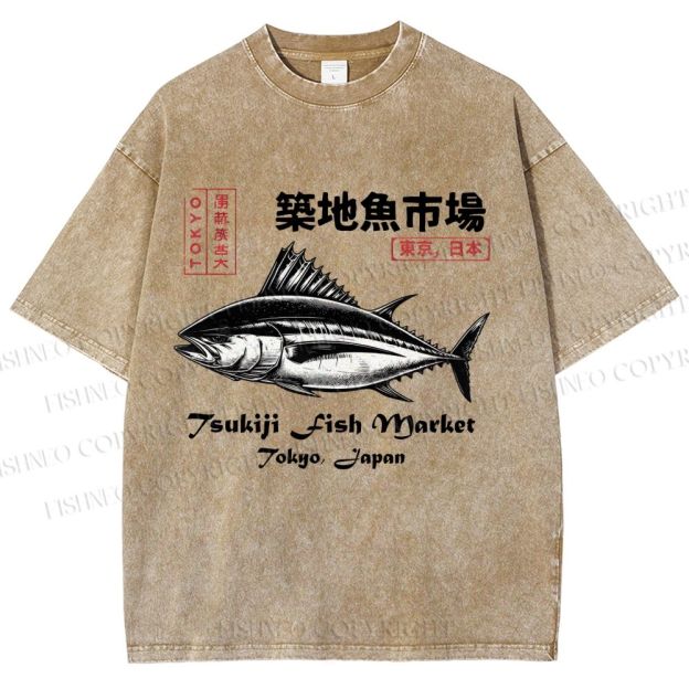 Unisex Tsukiji Fish Market Printed Washed Tee