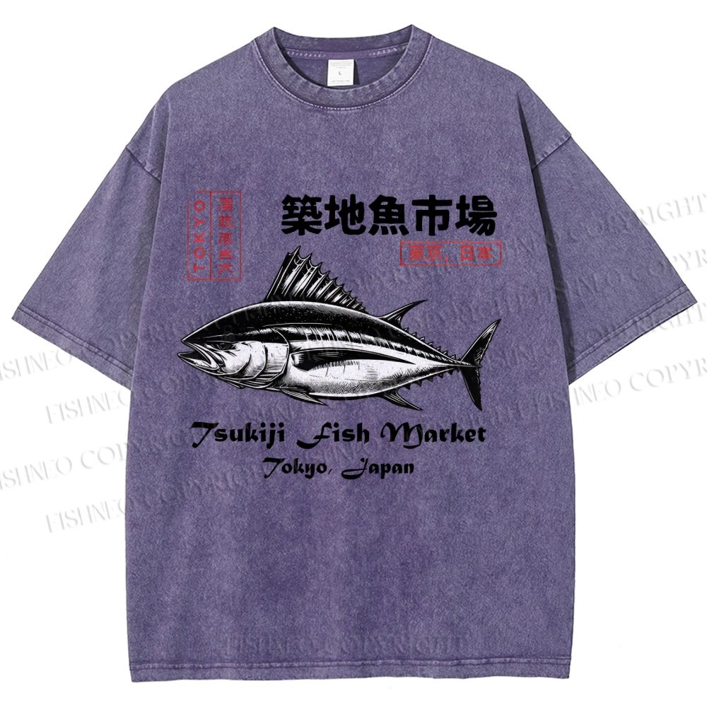 Unisex Tsukiji Fish Market Printed Washed Tee
