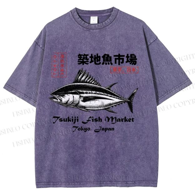 Unisex Tsukiji Fish Market Printed Washed Tee