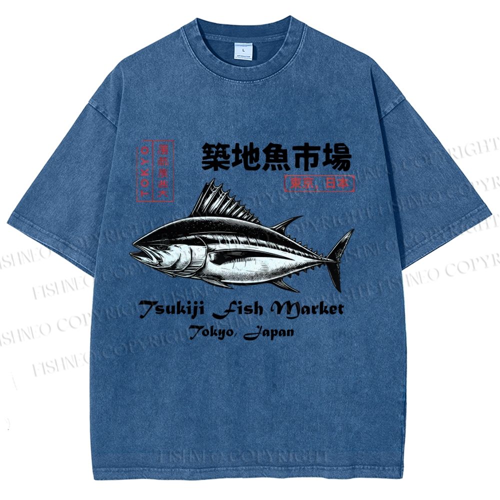 Unisex Tsukiji Fish Market Printed Washed Tee