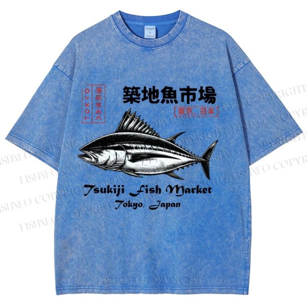 Unisex Tsukiji Fish Market Printed Washed Tee