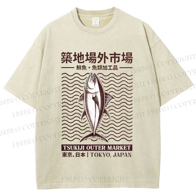 Unisex Tsukiji Outer Market Printed Washed Tee