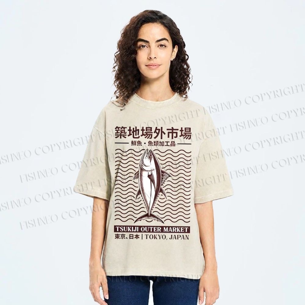 Unisex Tsukiji Outer Market Printed Washed Tee