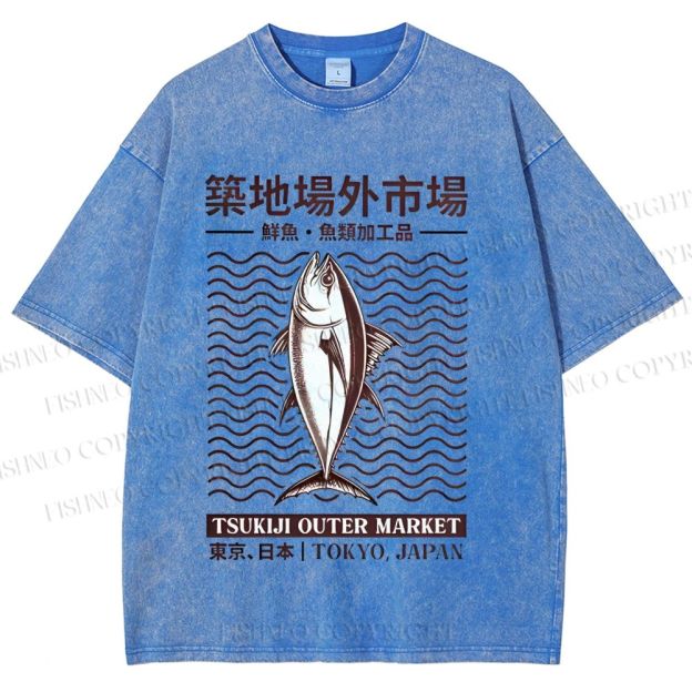 Unisex Tsukiji Outer Market Printed Washed Tee