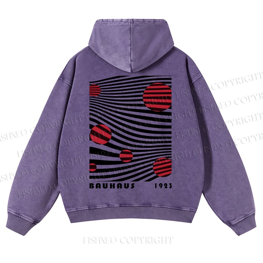 Casual Geometric Lines And Circles Printed Washed Hoodie
