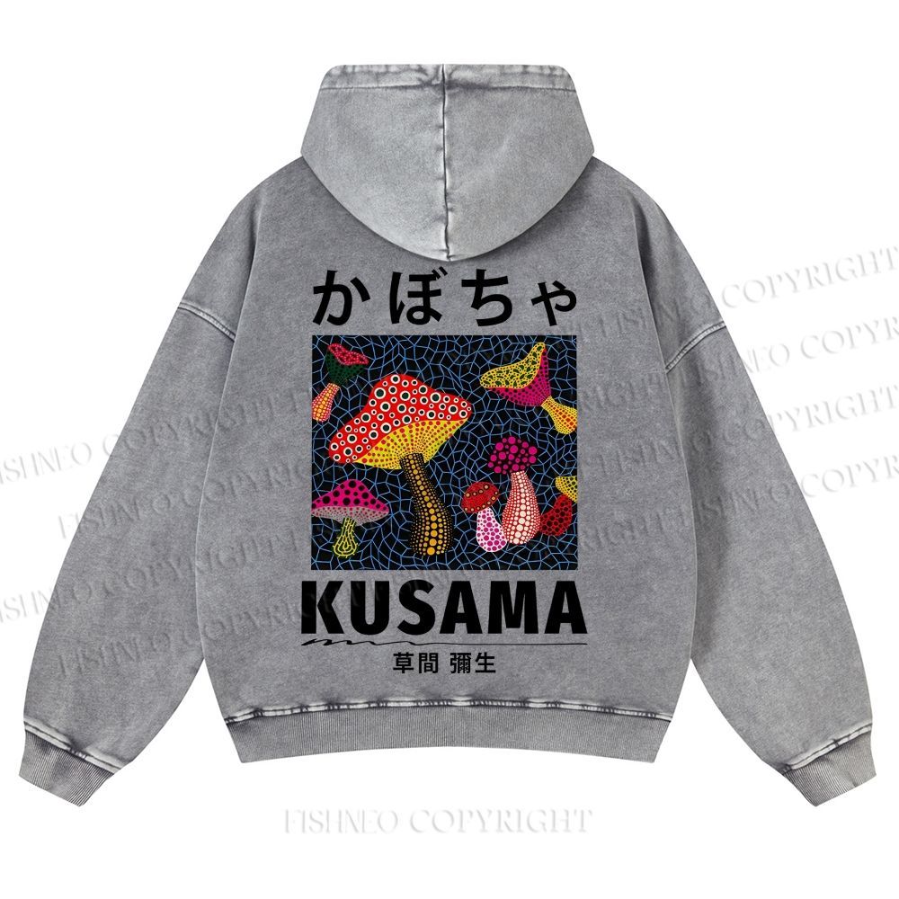Casual Yayoi Kusama Mushrooms Printed Washed Hoodie