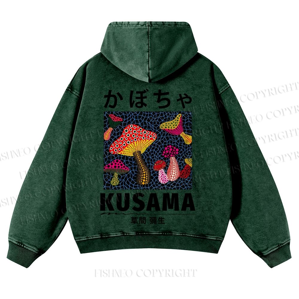 Casual Yayoi Kusama Mushrooms Printed Washed Hoodie
