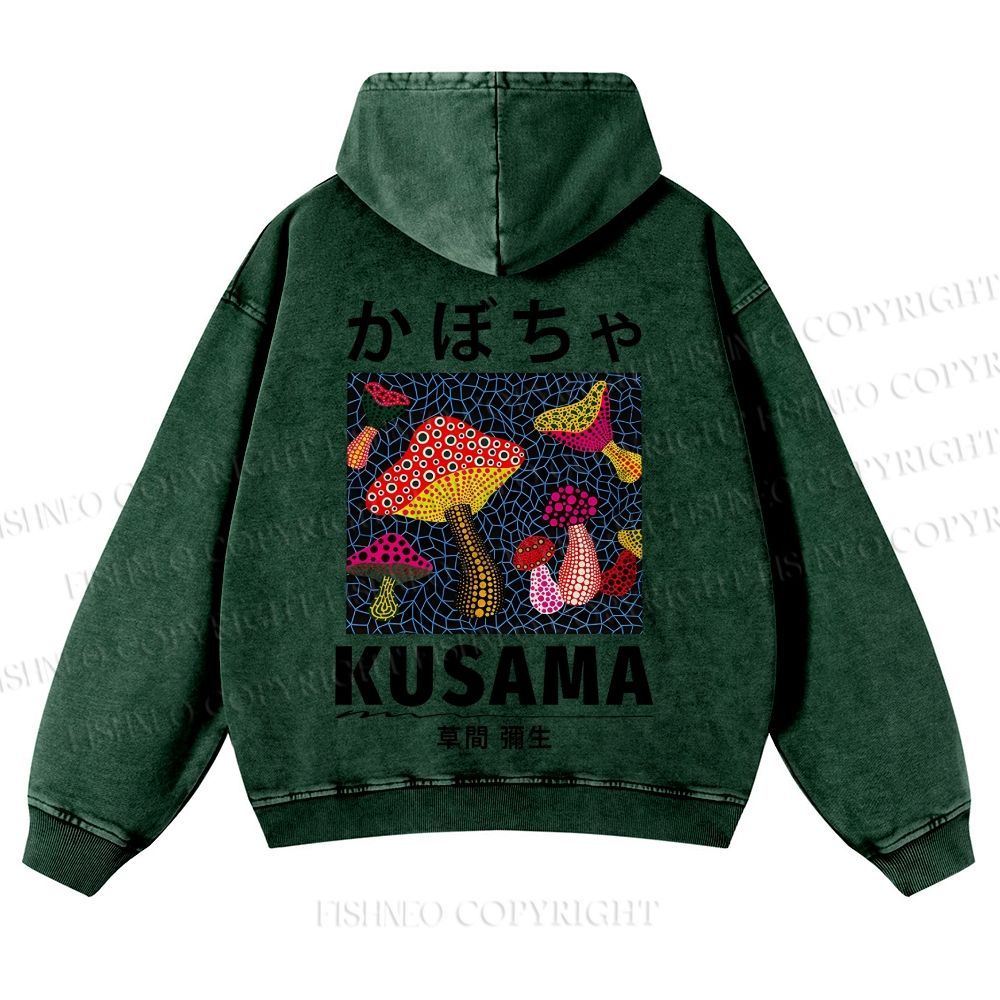 Casual Yayoi Kusama Mushrooms Printed Washed Hoodie