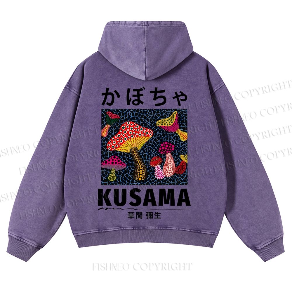 Casual Yayoi Kusama Mushrooms Printed Washed Hoodie