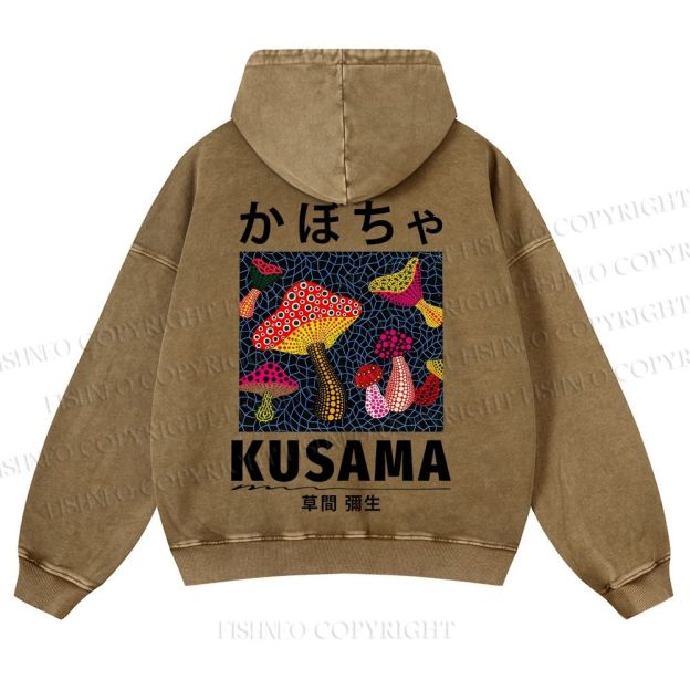 Casual Yayoi Kusama Mushrooms Printed Washed Hoodie