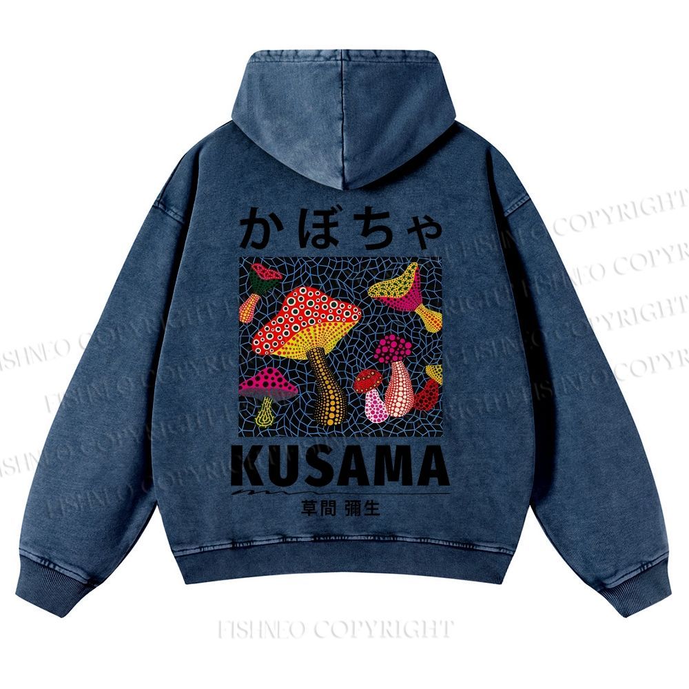 Casual Yayoi Kusama Mushrooms Printed Washed Hoodie