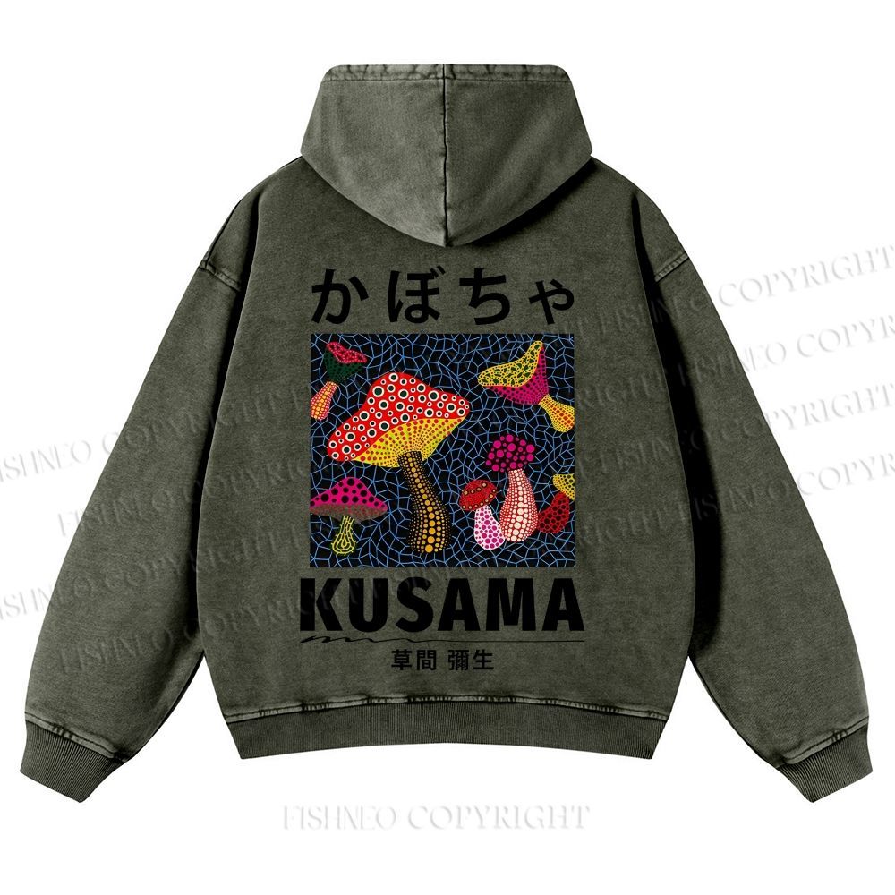 Casual Yayoi Kusama Mushrooms Printed Washed Hoodie