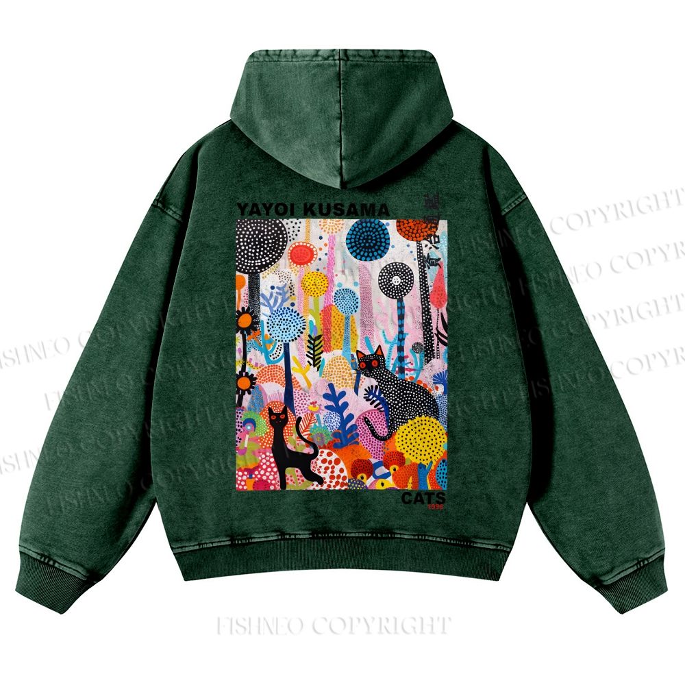 Casual Yayoi Kusama Flowers Cats Printed Washed Hoodie