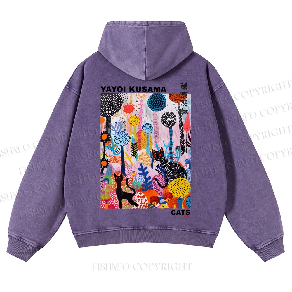 Casual Yayoi Kusama Flowers Cats Printed Washed Hoodie