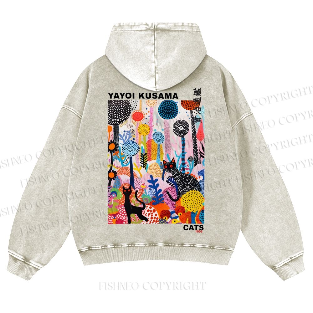 Casual Yayoi Kusama Flowers Cats Printed Washed Hoodie