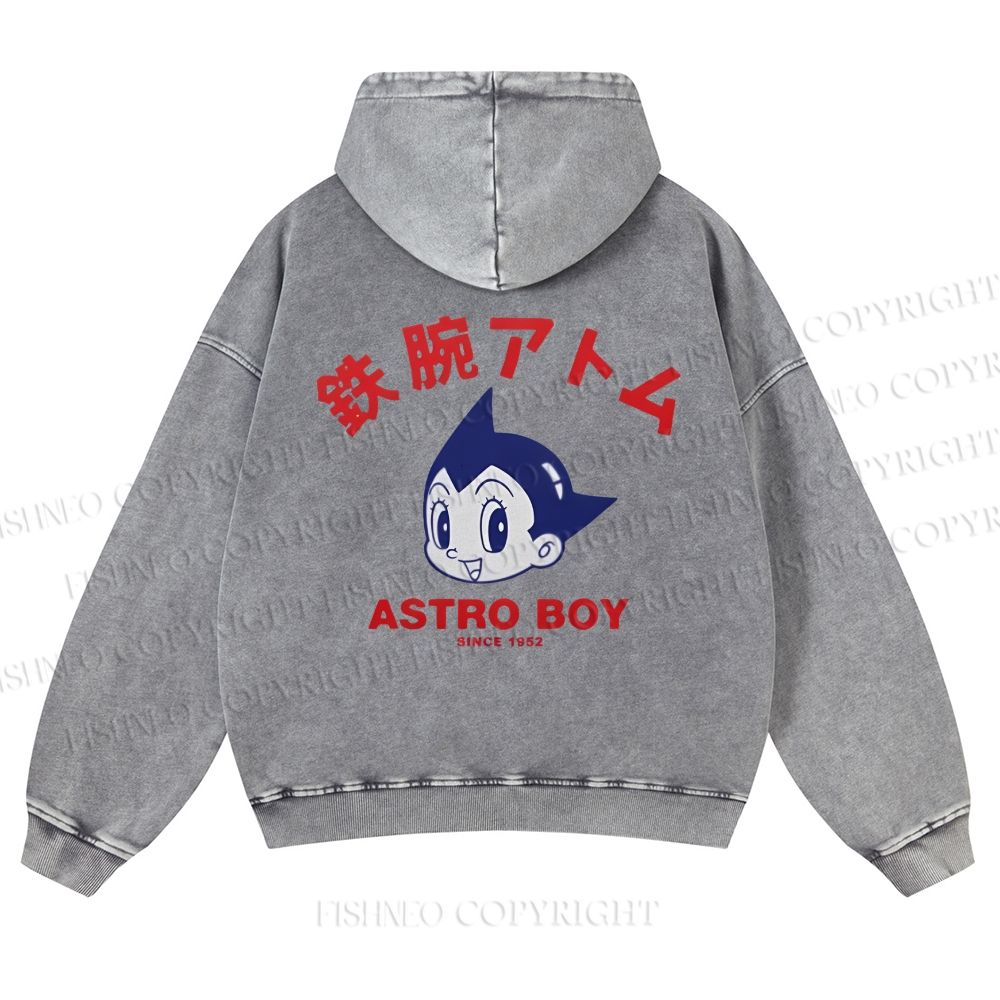 Casual Astro Boy Printed Washed Hoodie