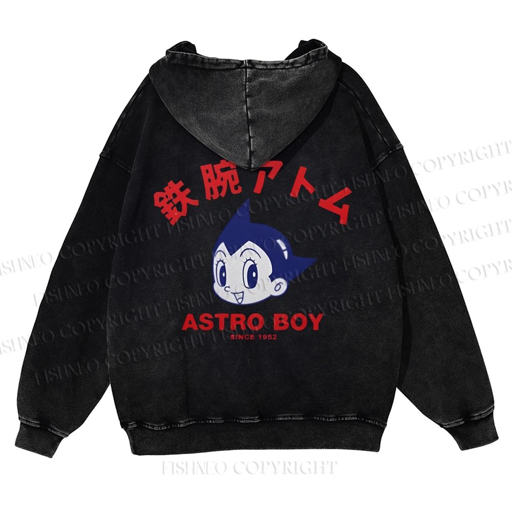 Casual Astro Boy Printed Washed Hoodie
