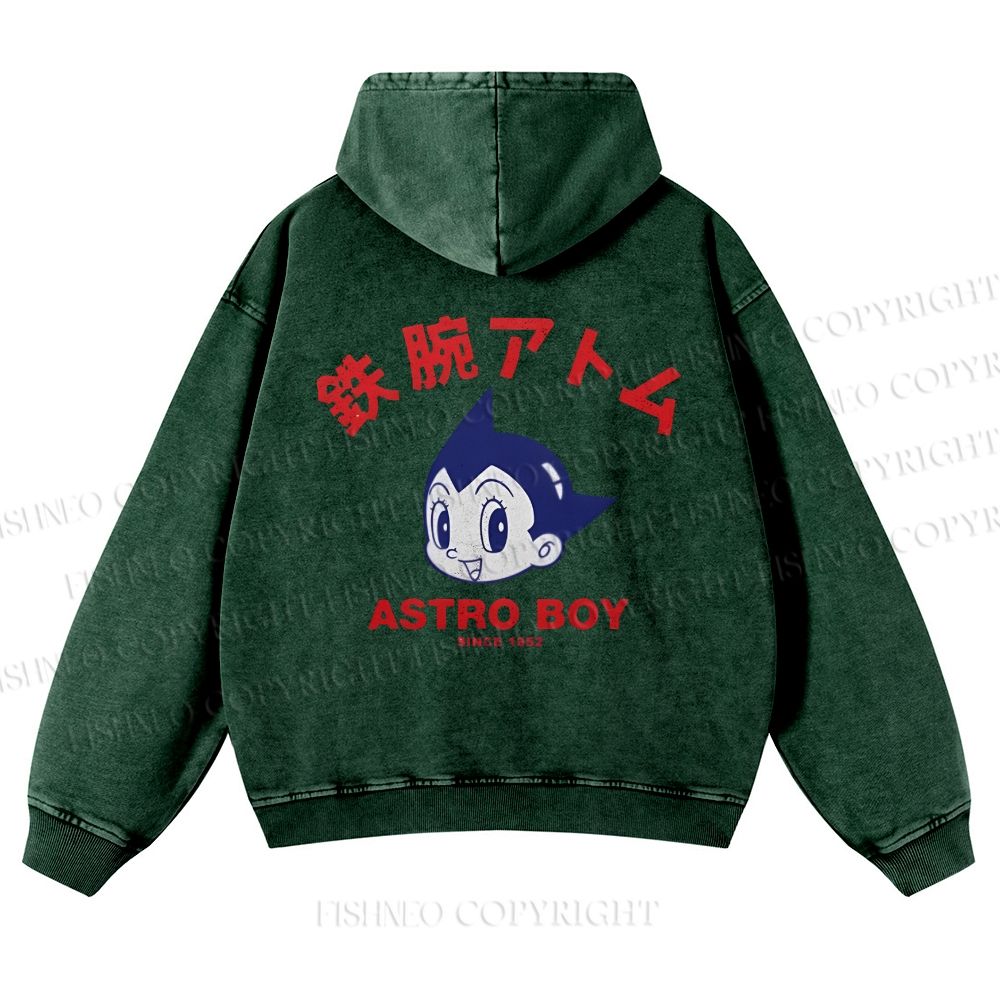 Casual Astro Boy Printed Washed Hoodie